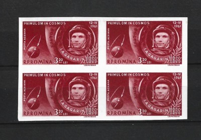 ROMANIA 1961 - PRIMUL OM IN COSMOS, NEDANTELAT, BLOC, MNH - LP 516 a foto