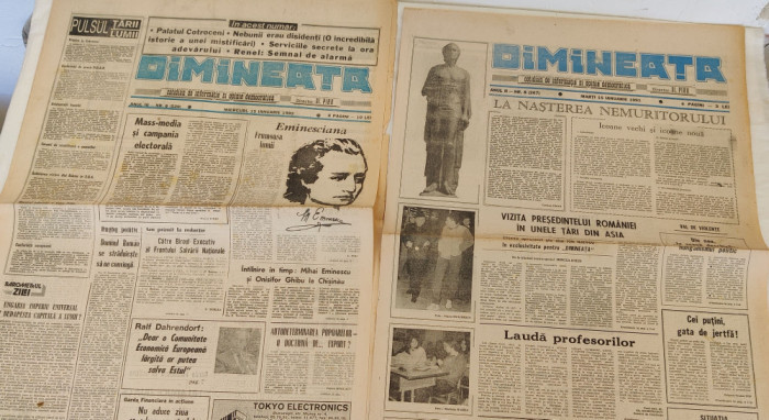 Ziare DIMINEAȚA (15.01.1991 / 15.01.1992) - Dedicate lui Mihai Eminescu