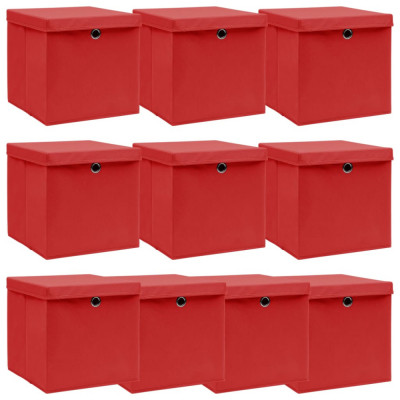 vidaXL Cutii depozitare cu capace 10 buc. roșu, 32x32x32 cm, textil foto