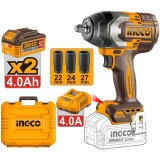 Filetanta cu impact INGCO CIWLI2085E, 20V, Brushless, 1/2&rdquo;, 850Nm, desfacere 1000Nm, 3 trepte viteza, LED, 2 acumulatori 4Ah, incarcator, tubulare si