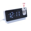 Ceas Digital cu Proiectie LED, Alarma, Temperatura, Afisaj Oglinda, USB, Alb