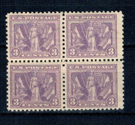 SUA 1919 - Sf&acirc;rșitul Primului Război Mondial, 3c, bloc de 4 neuzat
