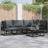 vidaXL Set de canapele pentru grădină cu pernă 5 pcs Negru Aluminiu