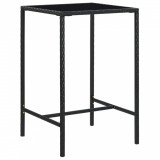 Cumpara ieftin Masă de bar de grădină, negru, 70x70x110cm, poliratan și sticlă