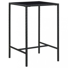 vidaXL Masă de bar de grădină, negru, 70x70x110cm, poliratan și sticlă 313458