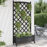 vidaXL Jardinieră cu spalier și roți, negru, lemn masiv de brad