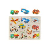 Puzzle incastru din lemn, Lb. Romana - Mijloace de transport, 7Toys