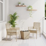 VidaXL Set bistro de grădină, 3 piese, cu perne, bej, poliratan