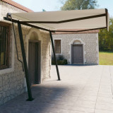 VidaXL Copertină retractabilă manual, cu st&acirc;lpi, crem, 4,5x3 m