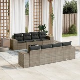 Set Canapele Gradina 9 Piese vidaXL, Poliratan Gri, Perne Incluse, Masa Sticla, Modular