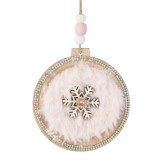 Glob Crăciun Lemn, Fulgi de Zăpadă, Roz Bej, Decor Diamant, 10 cm, Oem
