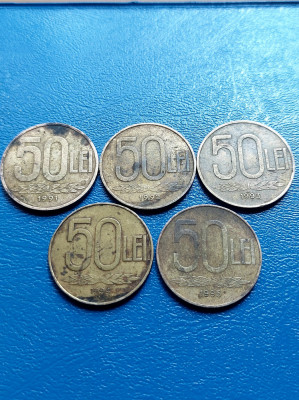 Moneda Romania 50 lei -1991,1992,1993,1994,1995 foto