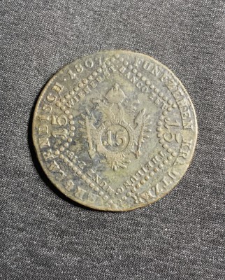 Moneda 15 creitari 1807 Austria semn monetarie E Alba Iulia foto