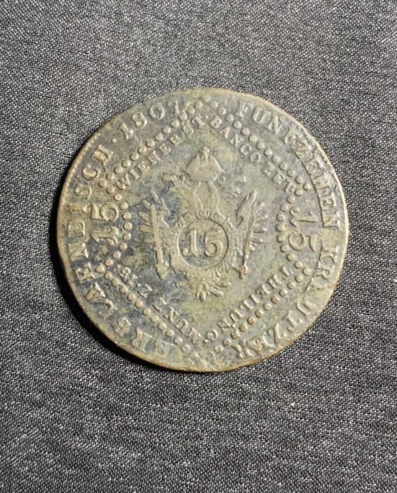 Moneda 15 creitari 1807 Austria semn monetarie E Alba Iulia