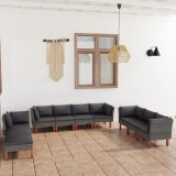 Gossi set mobilier de gradina cu perne, 10 piese, gri, poliratan