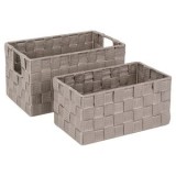 Set 2 Coșuri Depozitare Metalice Impletite Taupe, Deschise, Multifuncționale, Organizator universal, Dimensiuni 26.5x16.5x14.5cm si 23.5x13.5x11.5cm