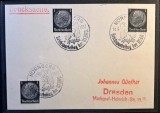 Germania (1937) - Istorie Poștală 3x 1 Pfennig "Hindenburg" și Ștampilă "N&uuml;rnberg Reichsparteitag 11.09.1937" (Plic &Icirc;ntreg) BN1