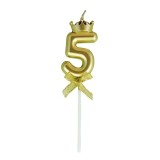 Lumanare pentru tort cifra 5, model coroana, gold, flippy, party