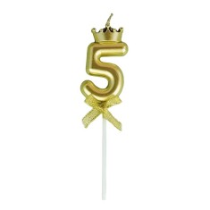 Lumanare pentru tort cifra 5, model coroana, gold, flippy, party