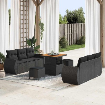 Set de canapele pentru grădină cu pernă Manual 9 pcs Negru foto