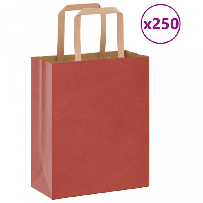vidaXL Pungi de h&acirc;rtie 250 buc cu m&acirc;nere roșii 18x8x22 cm