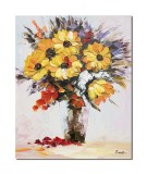 Tablou cu floarea soarelui pictat manual, Ikebana, 50x40cm ulei pe panza in cutit, Leonard Covaci