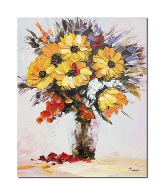 Tablou cu floarea soarelui pictat manual, Ikebana, 50x40cm ulei pe panza in cutit, Leonard Covaci foto