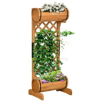 Jardiniera decorativa cu suport pentru plante cataratoare, lemn, 2 nivele, tip butoi, 45x35x112 cm GartenVIP DiyLine foto