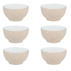 Set format din 6 boluri de servit din ceramica pentru supa, bej cu buline albe, 650 ml