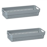 Set Coșuri Depozitare, Model Perforat, M&acirc;nere Gri, Capacitate 0,75L, 2 Bucăți, Oem