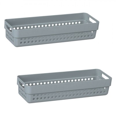 Set Coșuri Depozitare, Model Perforat, M&amp;acirc;nere Gri, Capacitate 0,75L, 2 Bucăți foto