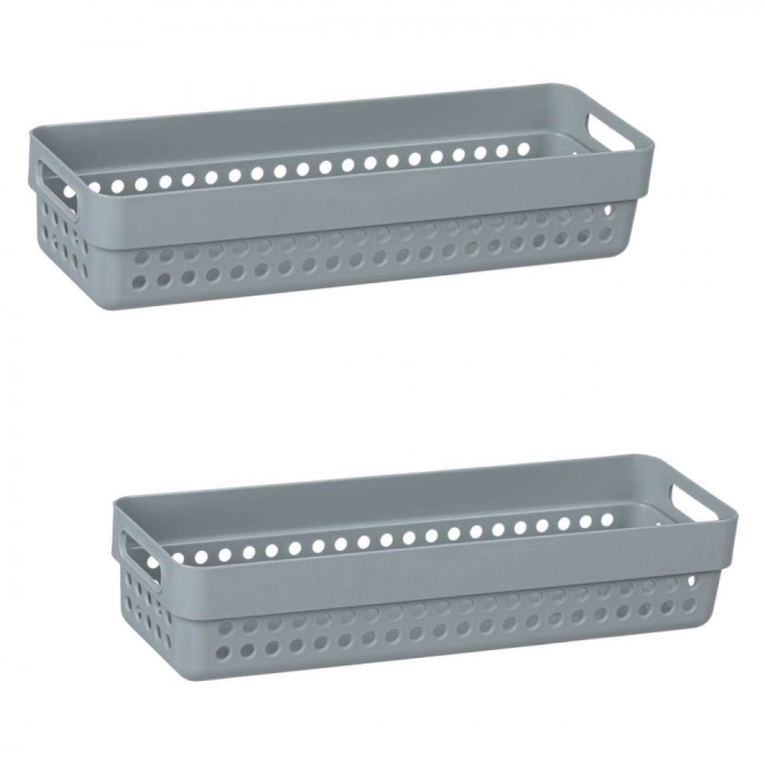 Set Coșuri Depozitare, Model Perforat, M&acirc;nere Gri, Capacitate 0,75L, 2 Bucăți