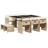 Cumpara ieftin Set mobilier de gradina cu perne, 11 piese, bej, poliratan