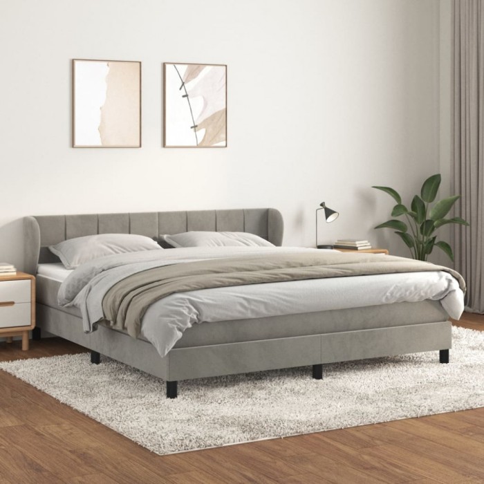 vidaXL Pat box spring cu saltea, gri deschis, 160x200 cm, catifea 3127499