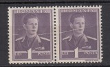 ROMANIA 1943/1945 LP 153 REGELE MIHAI I FILIGRAN CC EROARE LINII ALBE ORIZONTAL 1 LEU VIOLET PERECHE STARE MNH