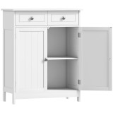 kleankin Dulap de Depozitare Organizator Independent pentru Baie de Podea cu 2 Usi, 2 Sertare si Raft Reglabil, Alb | Aosom Romania