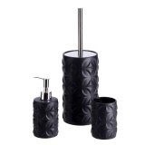 Cumpara ieftin Set perie toaleta, dispenser sapun, pahar periute dinti ceramica neagra Amely