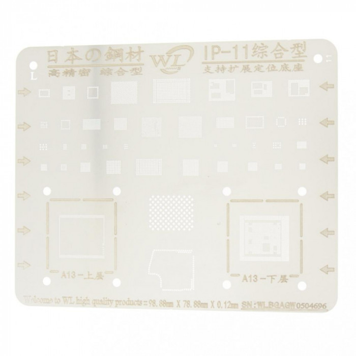 iPhone 11 - 11 Pro Max, BGA Stencil Reballing A13 CPU RAM Nand Flash IC Chip, Net Thickness Heat 0.12mm