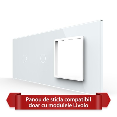 Panou Intrerupator Simplu + Simplu cu Priza LIVOLO din Sticla, Standard Italian - 6/7M SmartElectro IntelligentHouse foto