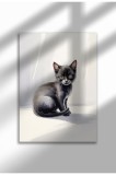 CAT-BLK-16|Poster de artă cu pisică amuzantă, pictură digitală, decor de perete cu pisică neagră drăguță, ilustrație minimalistă cu pisică | A4 (21 x
