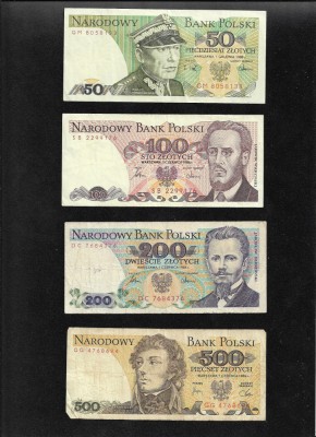 Set Polonia 50 + 100 + 200 + 500 + 1000 + 5000 + 10000 zlotych zloti VG-F-VF foto