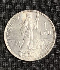 Moneda 1 leu 1914 argint