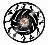 Ceas de perete din disc vinil, Tematică Volei, Design cu Siluete Jucători și Minge, Negru, 30 cm