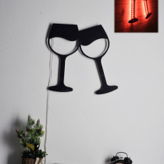 Decoratiune luminoasa LED, Wine Glasses, MDF, 60 LED-uri, Rosu