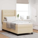 vidaXL Pat cu arcuri cu saltea cu headboard Crem 80 x 200 cm țesătură 3340534