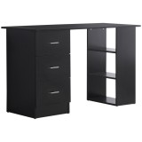 HOMCOM Birou de Calculator Modern, Masa de Lucru cu 3 Sertare și Raft pentru Depozitare, Design Elegant, Negru | Aosom Romania