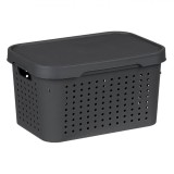 Coș Depozitare Plastic, Impletit, Culoare Antracit, Capacitate 5L, Oem