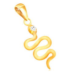 Pandantiv din aur galben 9K - un șarpe ondulat lucios, cu cap de zirconiu