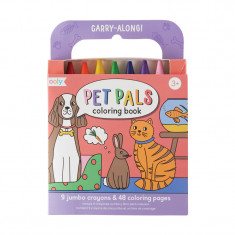 Set carte de colorat si creioane colorate - portabil, Animale prietenoase