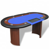 Masa Poker 10 persoane, zona dealer si suport jetoane, albastru GartenMobel Dekor, vidaXL